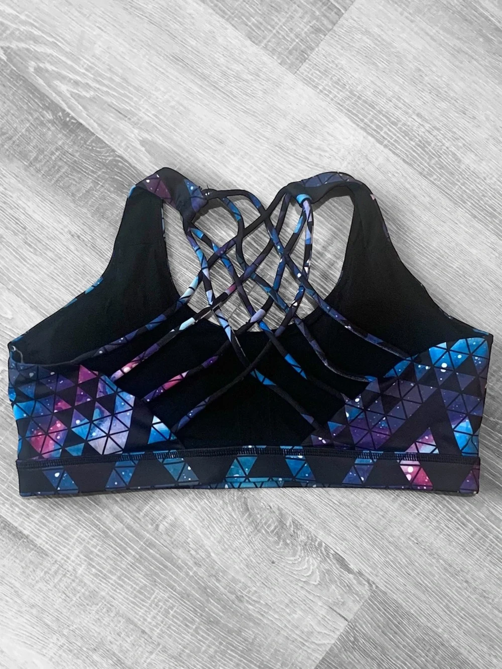 Constantly Varied Gear CVG Sports Bra Stardust Strappy Black Geometric Large L